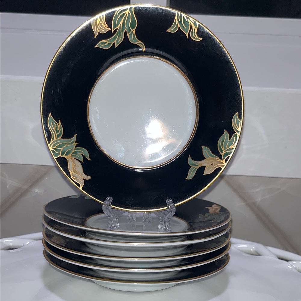 Fritz And Floyd Cloisonne Peony Small Plates/Saucers Set of 6